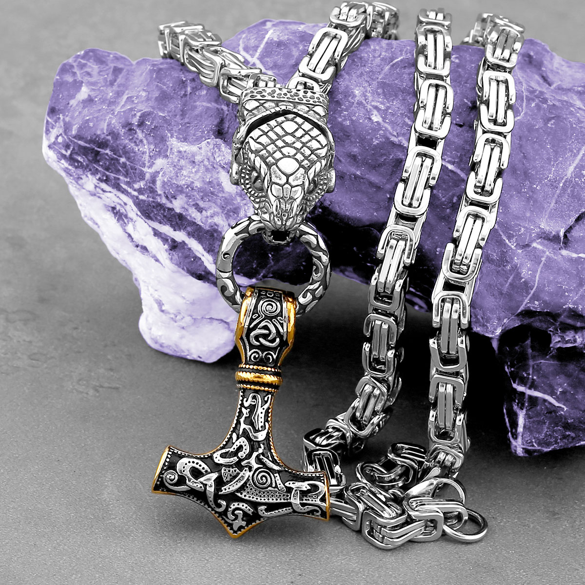Battle Rope Anchor - Nordic odin cobra cabeça colar moda